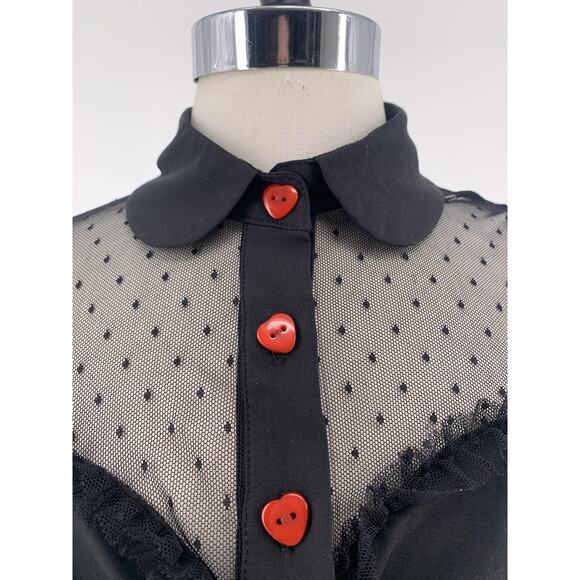 Top Whimigoth Romantic Goth Vampy Coquette Sheer Heart Rockabilly Belle Poque M - Picture 5 of 8